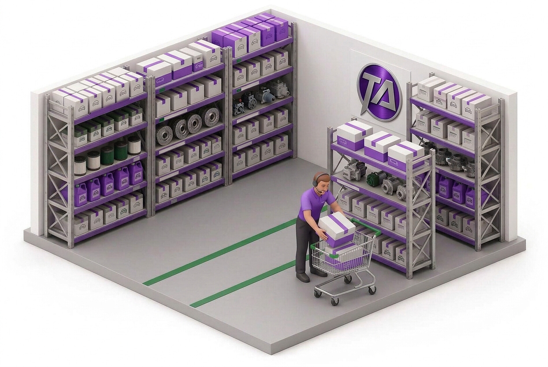 Picker placing the part into the trolley