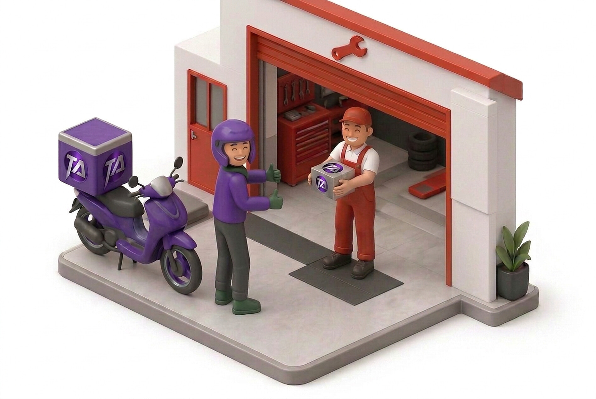 Mechanic receiving the parts box