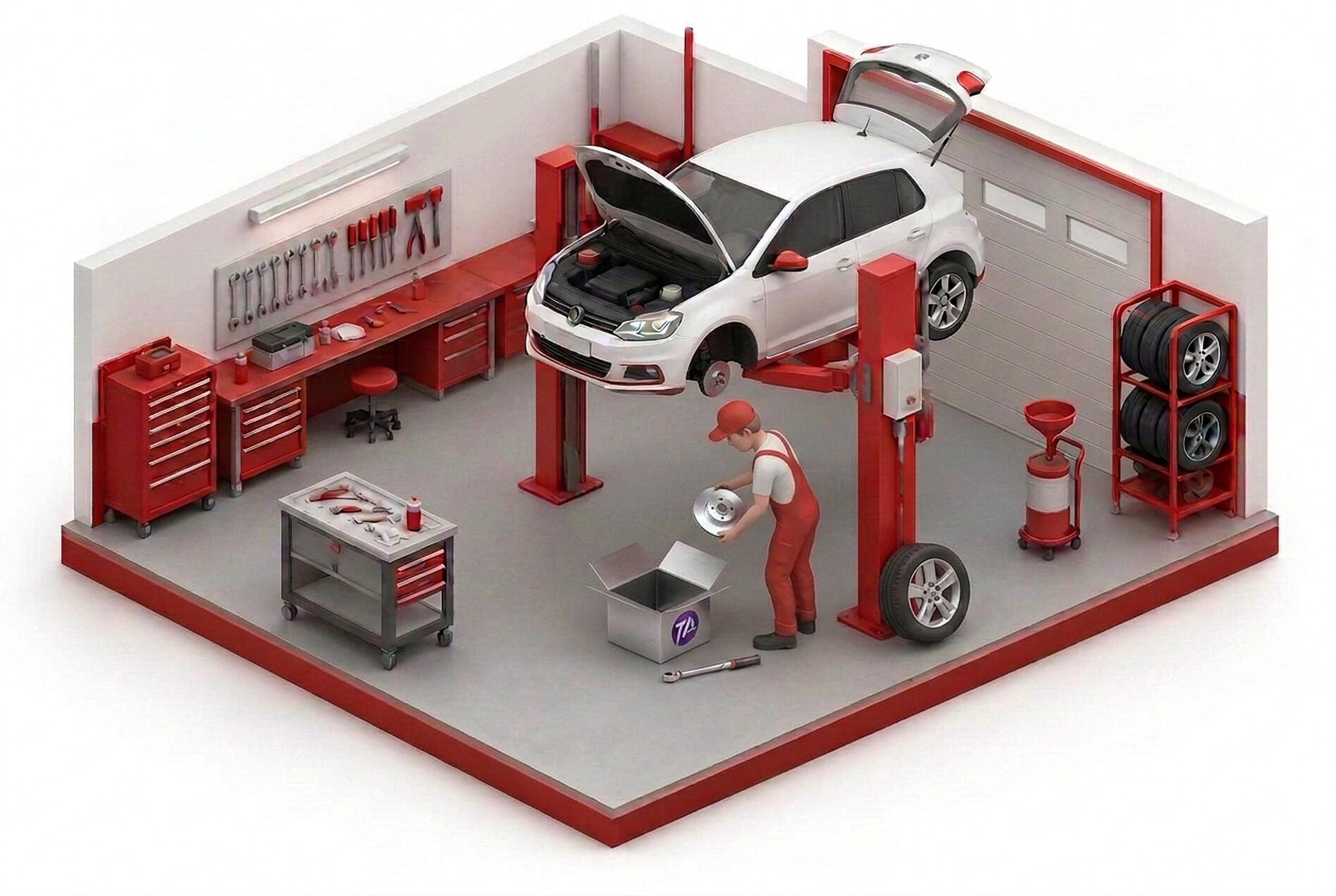 Mechanic lifting the new brake disc