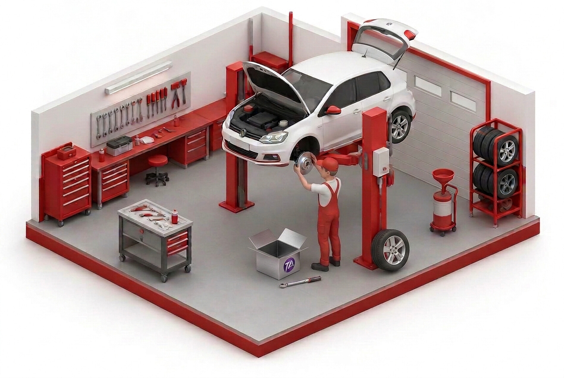 Mechanic fitting the brake disc onto the car
